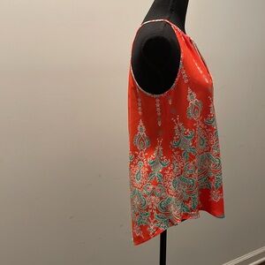 Mm Mm Mm Tank Top Women Size S Feminine Orange Teal Vibrant Colored Tassel Ties